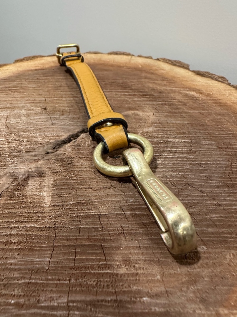 Coach Brass Snap Hook Key Fob with Yellow-Tan Leather - Picture 5 of 10